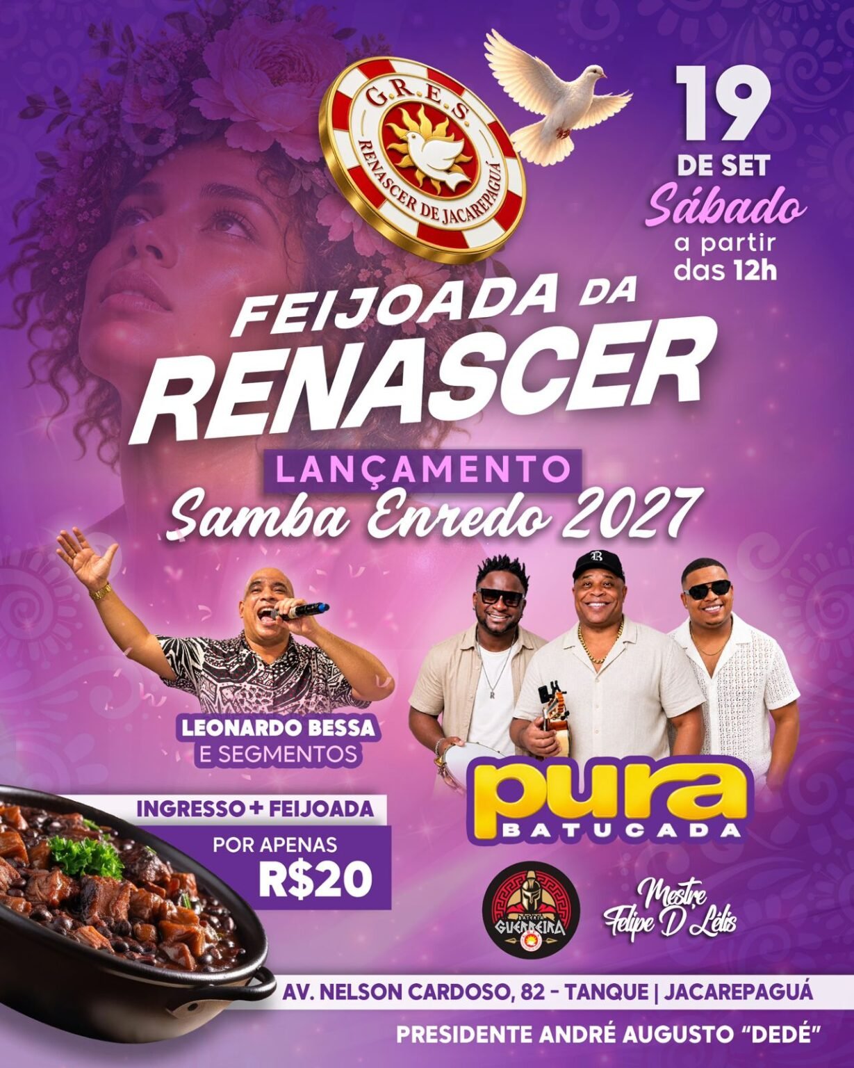 Renascer de Jacarepaguá prepara grande festa na quadra com feijoada e lançamento do samba-enredo 2027